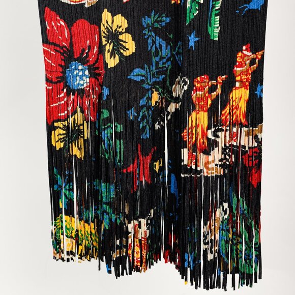 Pleats Please Issey Miyake Hawaii Motif Fringe-Hem Sleeveless Dress, Size XL - Picture 6 of 9